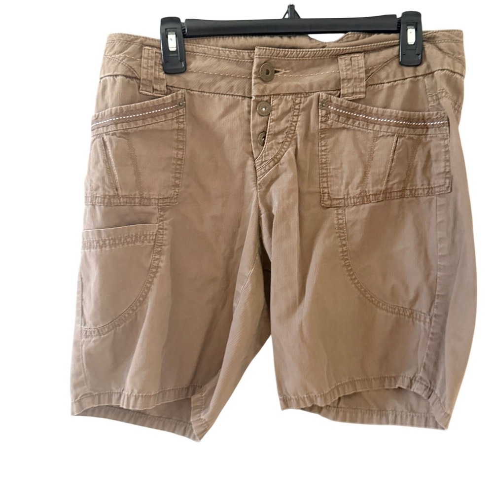 DKNY Jeans Women Y2k Tan Khaki Utility Cargo Shorts Button Fly Size 10 Corduroy